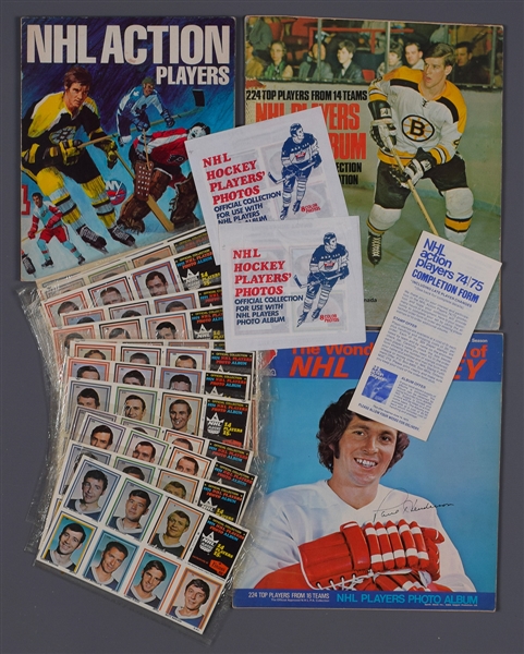 1970-71 to 1974-75 Eddie Sargent and NHL Action Players Hockey Stamp and Album Collection with Unopened Packages