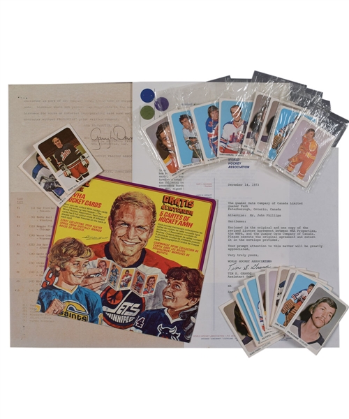 1973-74 Quaker WHA Hockey Card Collection with Complete Set, Unopened Packs and Original Documents for Production