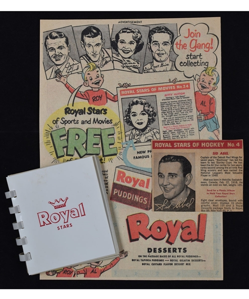 1950-52 Royal Desserts Hockey Card #4 Sid Abel, Royal Stars Album and Magazine Ad