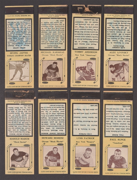 Hockey Memorabilia Collection with 1912-15 Large Murad Silk, 1934-35 Sweet Caporal Photos and 1936-39 Diamond Matchbook Covers Including Morenz 