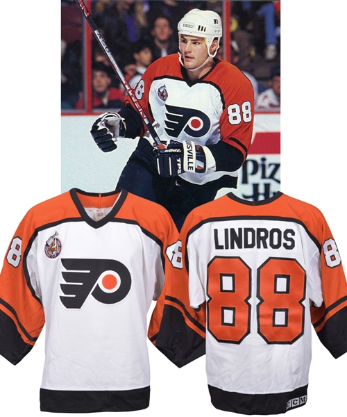 Eric Lindros 1992-93 Philadelphia Flyers Game-Worn Rookie Season Jersey with His Signed LOA - Centennial Patch!