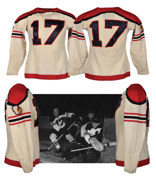 Earl Seiberts Early-1940s Chicago Black Hawks Game-Worn Wool Jersey Originally from Family with LOA
