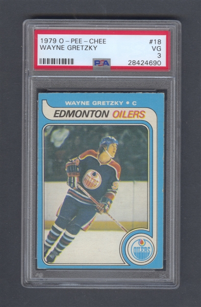 1979-80 O-Pee-Chee Hockey #18 HOFer Wayne Gretzky Rookie Card - Graded PSA 3 Plus 1979-80 Topps Hockey Complete 264-Card Set with Altered Wayne Gretzky RC 