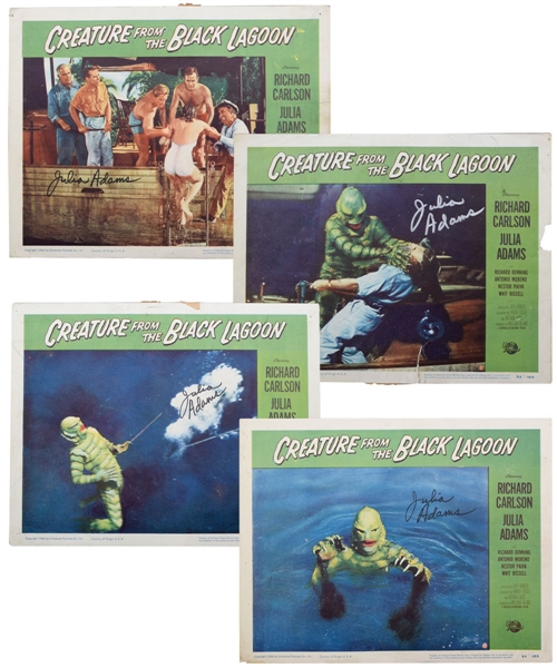 1954 Creature from the Black Lagoon (Universal International) Horror Movie Lobby Cards (4) Signed by Julia Adams (11" x 14") 