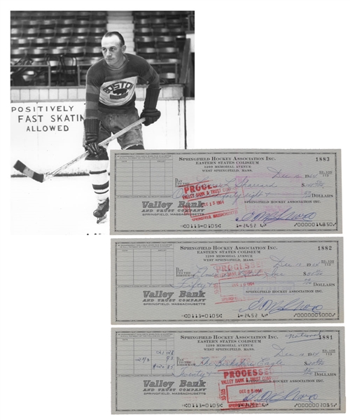 Deceased HOFer Eddie Shore Springfield Hockey Association Signed Checks (3) with LOA