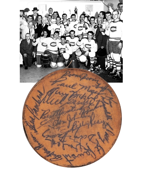 Montreal Canadiens Early-1950s Team-Signed Art Ross Game Puck Including 7 Deceased HOFers