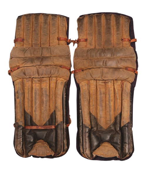 Vintage Circa 1930s Pro-Style Leather Goalie Pads with Felt Backing