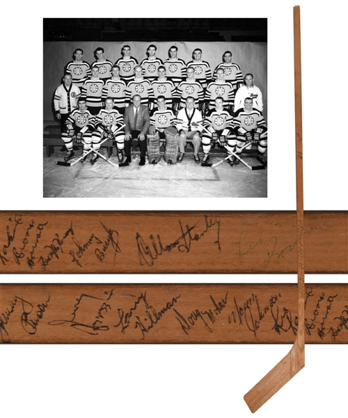 Boston Bruins 1957-58 Team-Signed Stick by 18 with Schmidt, Bucyk and Stanley