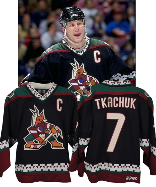Keith Tkachuks 1997-98 Phoenix Coyotes Game-Worn Captains Jersey with Team LOA - Photo-Matched!