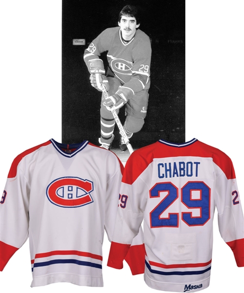 John Chabots 1983-84 Montreal Canadiens Game-Worn Rookie Season Jersey - Team Repairs!