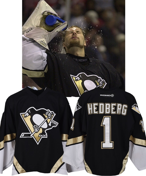 Johan Hedbergs 2000-01 Pittsburgh Penguins Game-Worn Rookie Season Third Jersey with Team LOA - Photo-Matched to Playoffs!