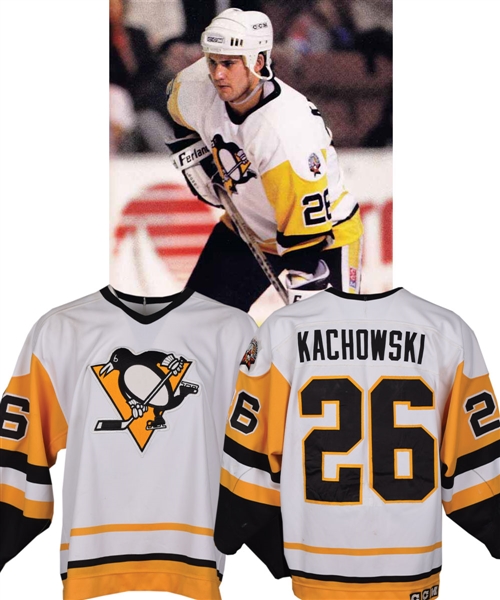 Mark Kachowskis 1989-90 Pittsburgh Penguins Game-Worn Jersey - 10+ Team Repairs! - 41st NHL All-Star Game Patch!