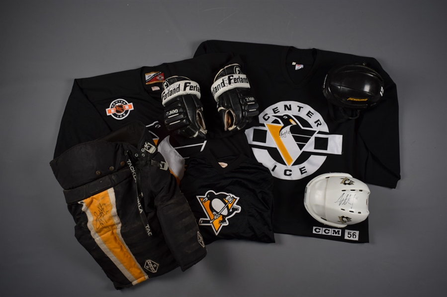Pittsburgh Penguins 1980s/2000s Game-Worn Equipment Collection with Practice Jerseys, Billy Tibbetts and Jordan Staal Helmets and More!