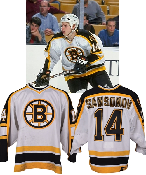 Sergei Samsonovs 1997-98 Boston Bruins Game-Worn Rookie Season Jersey - Great Game Wear! - Team Repairs! Calder Memorial Trophy Season! 