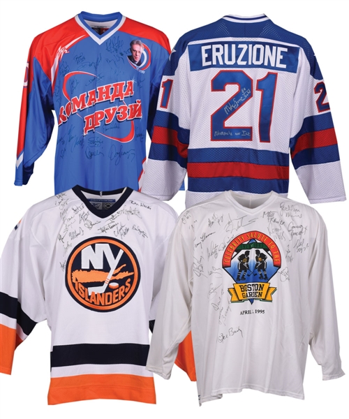 Collection of Signed and Multi-Signed Hockey Jerseys Including Greats from Boston Bruins and New York Islanders