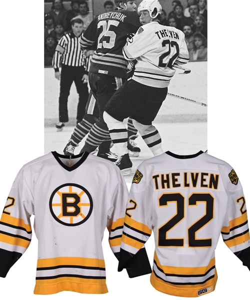 Michael Thelvens 1986-87 Boston Bruins Game-Worn Jersey - Team Repairs! - Photo-Matched!