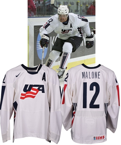 Ryan Malones 2006 IIHF World Championships Team USA Signed Game-Worn Alternate Captains Jersey
