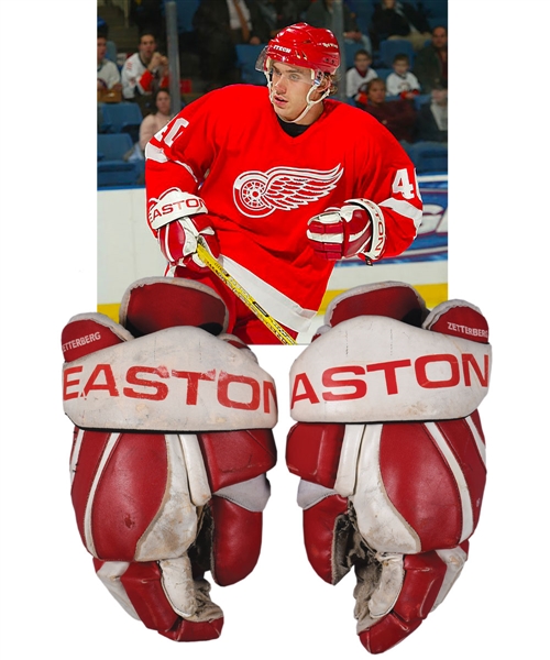 Henrik Zetterbergs Early-2000s Detroit Red Wings Easton Game-Used Rookie-Era Gloves