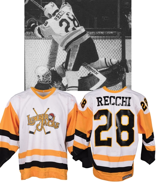 Mark Recchis 1988-90 IHL Muskegon Lumberjacks Game-Worn Jersey - Nice Game Wear!