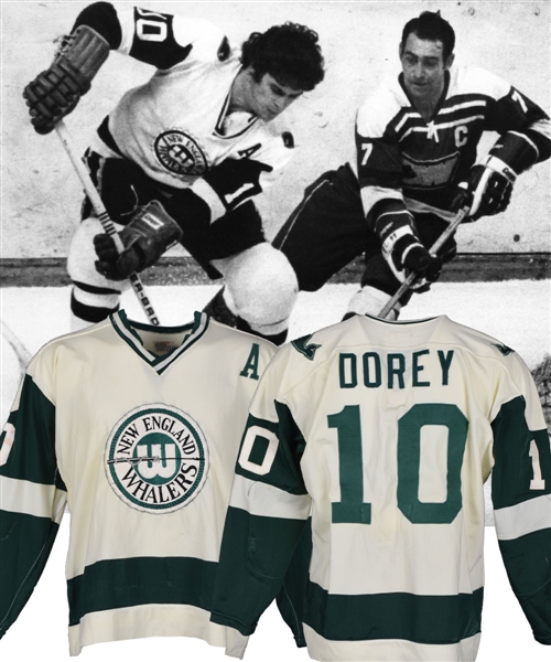 Jim Doreys 1972-73 WHA New England Whalers Inaugural Season Game-Worn Alternate Captains Jersey from Family with LOA - Team Repairs!