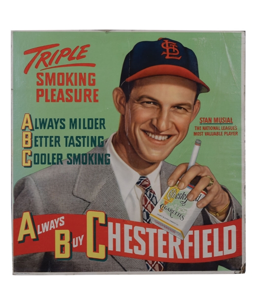 Stan Musial Circa Late-1940s Chesterfield Cigarettes Advertising Sign (21" x 22")