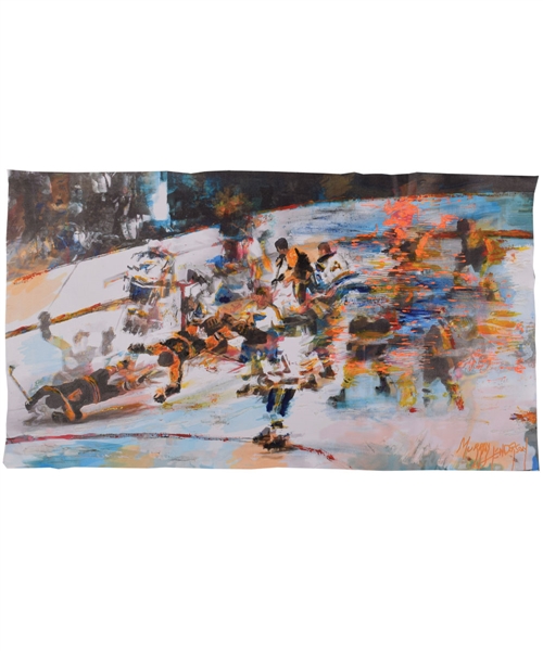 Bobby Orr Boston Bruins "The Goal" Original Painting on Canvas by Renowned Artist Murray Henderson (22 ½” x 40”) 