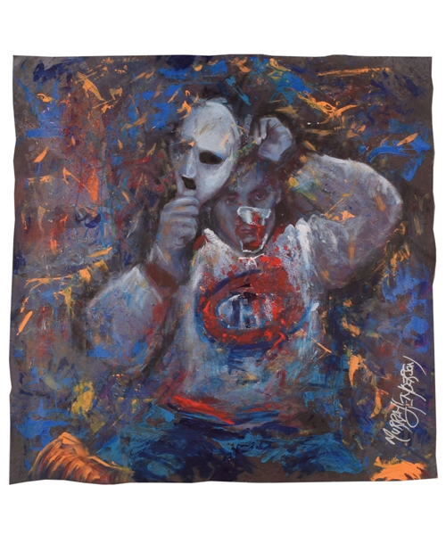 Jacques Plante Montreal Canadiens "1959 Wears Mask for First Time in a Game" Original Painting on Canvas by Renowned Artist Murray Henderson (34 ½ x 35) 