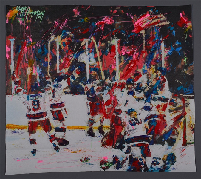 1980 Team USA "Miracle on Ice" Original Painting on Canvas by Renowned Artist Murray Henderson (20” x 22 ½”) 