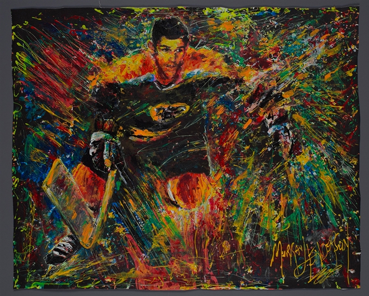 Bobby Orr Boston Bruins "In Action" Original Painting on Canvas by Renowned Artist Murray Henderson (23 ½” x 29”)  