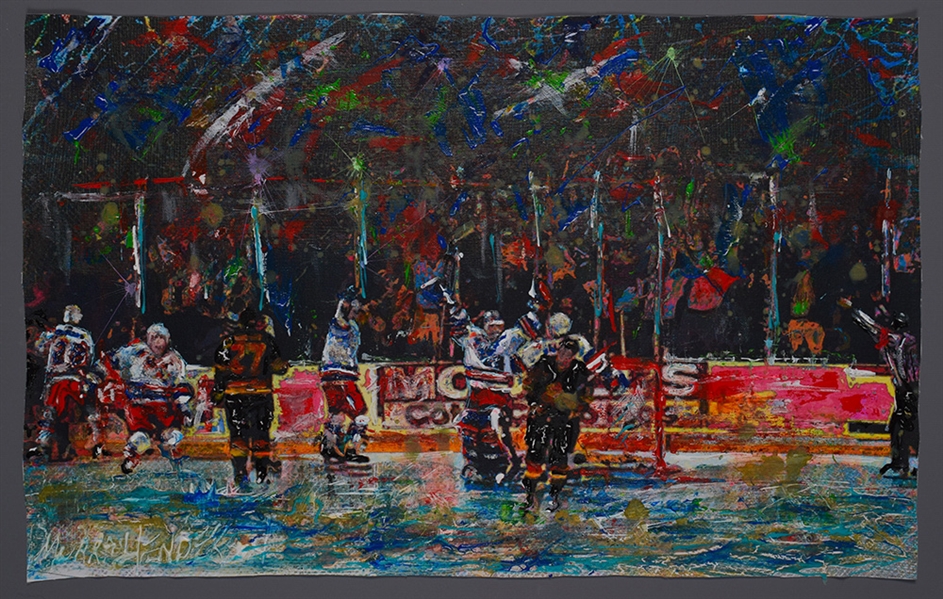 New York Rangers "1994 Stanley Cup" Original Painting on Canvas by Renowned Artist Murray Henderson (14 ½” x 23 ½”)