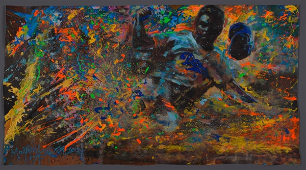 Jackie Robinson Brooklyn Dodgers "Steals Home" Original Painting on Canvas by Renowned Artist Murray Henderson (12 ½” x 23”) 