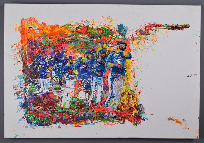 Toronto Blue Jays Jose Bautista 2015 AL Division Series "Bat Flip" Original Painting on Canvas by Renowned Artist Murray Henderson