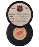 Marcel Dionnes Detroit Red Wings January 20th 1973 Goal Puck from the NHL Goal Puck Program - Game-Winning Goal! - 20th Goal of Season / Career Goal #48