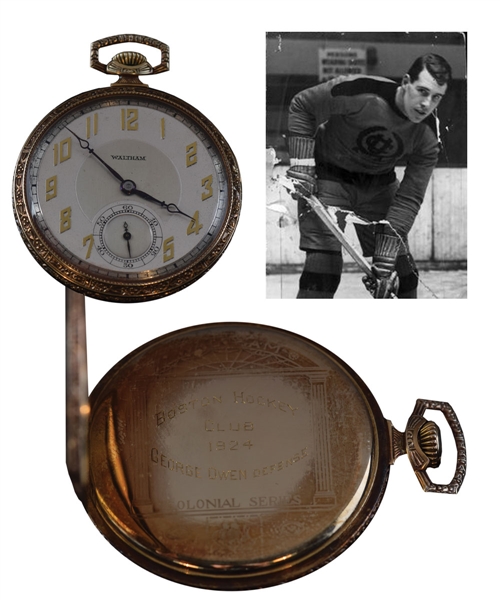 George Owens 1923-24 USAHA Boston Hockey Club Waltham 14K Gold Pocket Watch - Member of US Hockey HOF
