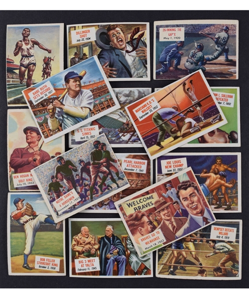 1954 Topps Scoop Trading Card Near Complete Set (155/156) Including Ruth, Hogan, Marciano and More