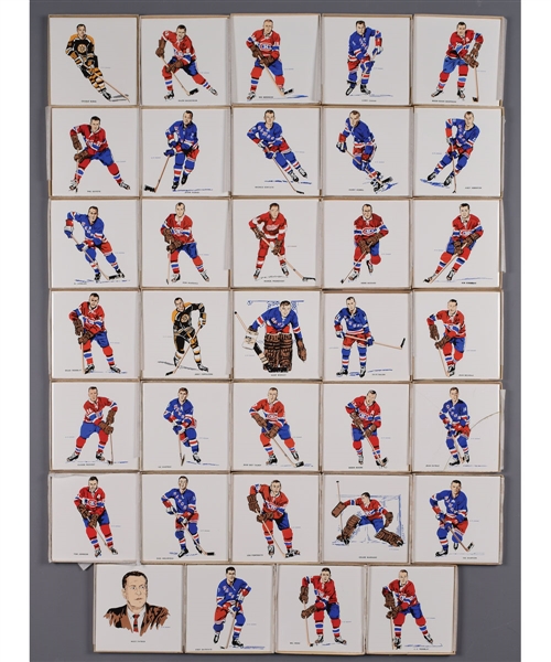 1962-63 H.M. Cowan/Screenart NHL Hockey Tile Collection of 34 with Original Shipping Box