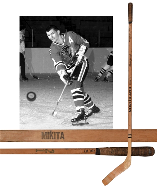 Stan Mikitas 1960s Chicago Black Hawks Northland "Banana Hook" Game-Used Stick with LOA