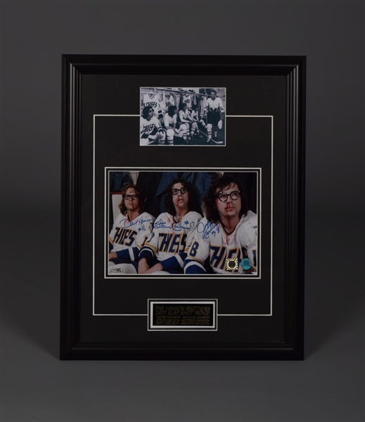 Hanson Brothers Slap Shot Charlestown Chiefs Triple-Signed Framed Display with LOA (16” x 20”) 