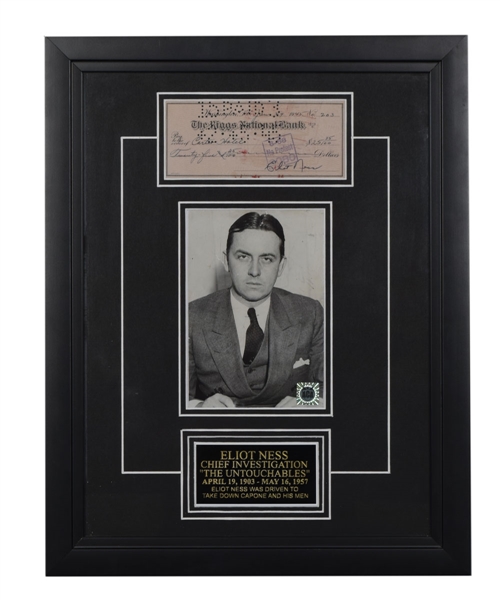 Famed FBI Agent Eliot Ness Signed Check and Original Wire Photograph Framed Display with LOAs (14 1/4" x 18 1/4") 
