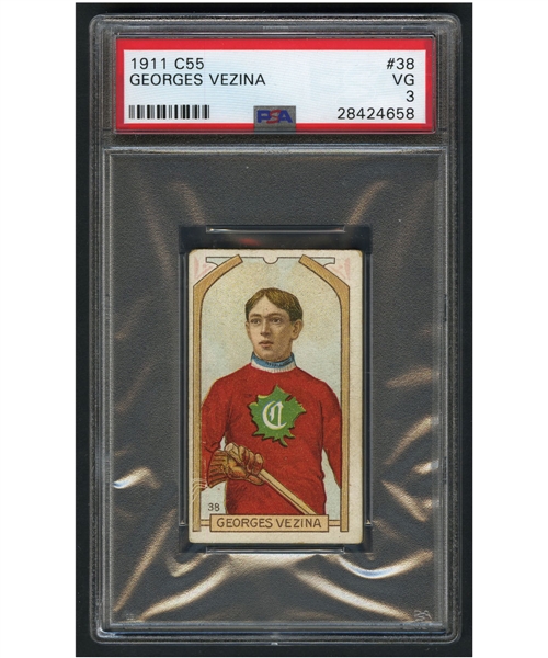 1911-12 Imperial Tobacco C55 Hockey Card #38 HOFer Georges Vezina RC - Graded PSA 3