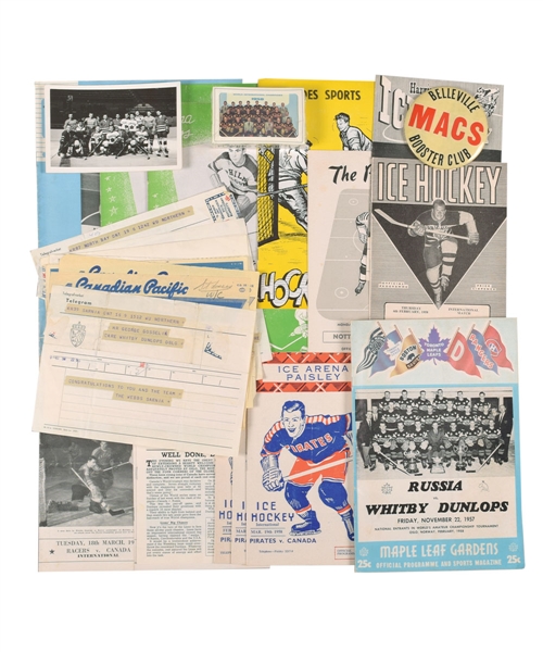 George Gosselins Hockey Memorabilia Collection with 1958 and 1959 Whitby Dunlops / Team Canada Programs, Hockey Photos and More!