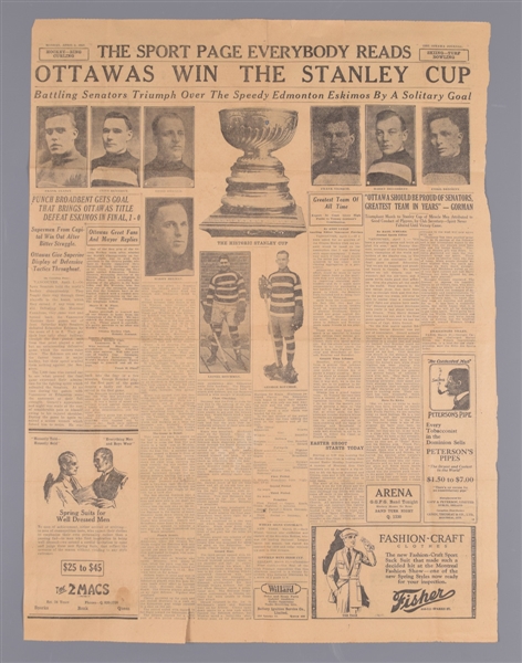 Ottawa Senators 1930-31 NHL Schedule Plus 1920s Senators Newspapers/Clippings