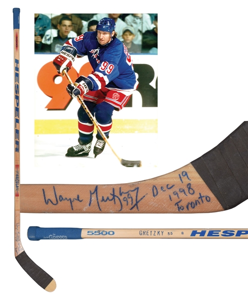 Wayne Gretzkys December 19th 1998 New York Rangers Signed Hespeler Game-Used Stick from Last Game in Maple Leaf Gardens with LOA