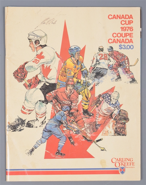 Marcel Dionnes 1976 Canada Cup Signed Team Canada CCM Game-Issued Stick Plus Game Program and Ticket Stub from Ron "Prof" Caron Personal Collection with LOA 