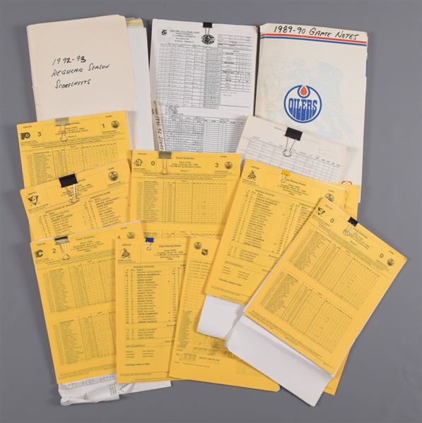 Edmonton Oilers Early-1990s Scoresheets, Summary Sheets, News Releases and Other Documents Collection