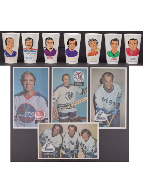 1973-74 7-Eleven WHA Slurpee Cups Complete Set (20), 7-Eleven WHA Posters (7) and 1973-74 O-Pee-Chee WHA Poster Set (20)