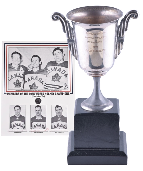 Dick Warwicks 1955 Penticton Vees Team Canada World Hockey Championships Trophy (9 ¾”) 