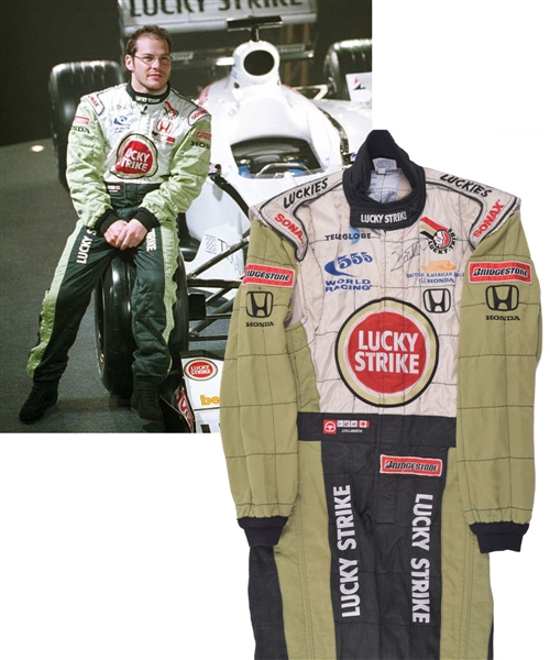 Jacques Villeneuves 2000 Lucky Strike BAR Honda F1 Team Signed Race-Worn Suit with His Signed LOA
