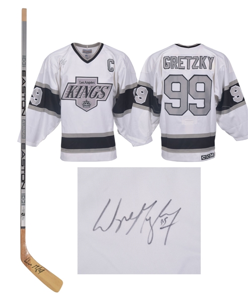 Wayne Gretzky Signed Los Angeles Kings Jersey and Easton Aluminum Stick with JSA LOAs