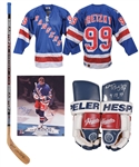 Wayne Gretzky Signed 1999 New York Rangers Limited-Edition Hespeler Gloves #12/99 with WGA COA, Signed Rangers Jersey with JSA LOA, Signed Rangers Photo and Easton Stick